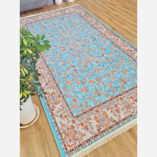 فرشینه | فرش چاپی برند حسن نیا چاپی هازان ترک فیروزه ای 095 (پس کرایه) — تصویر ۲