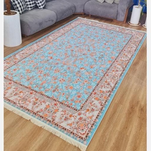 فرشینه | فرش چاپی برند حسن نیا چاپی هازان ترک فیروزه ای 095 (پس کرایه)
