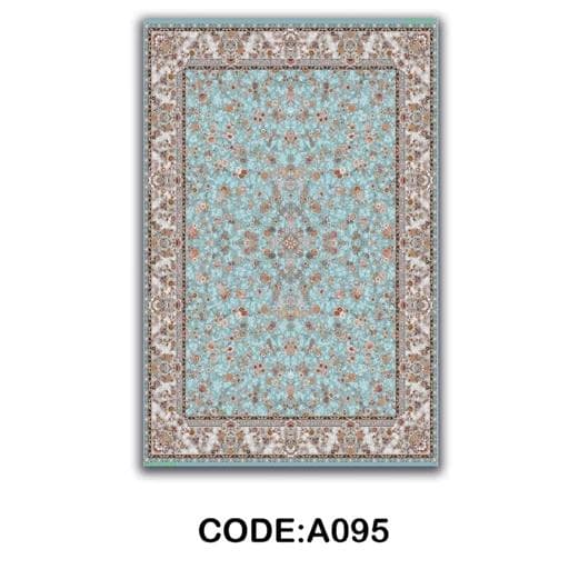 فرشینه | فرش چاپی برند حسن نیا چاپی هازان ترک فیروزه ای 095 (پس کرایه) — تصویر ۴