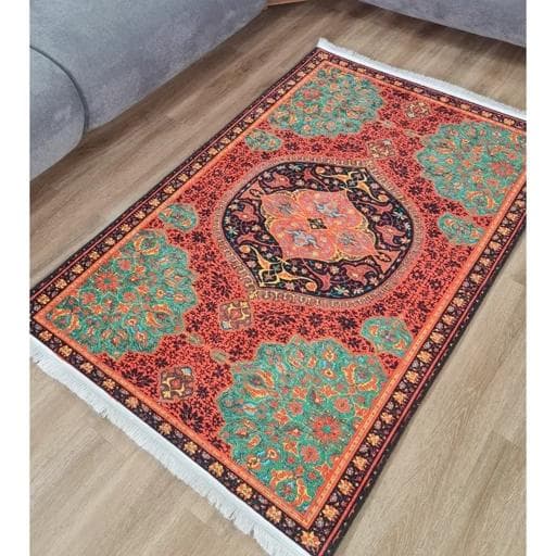 فرشینه | فرش چاپی برند حسن نیا چاپی هازان ترک طرح ابریشمی 079 (پس کرایه)