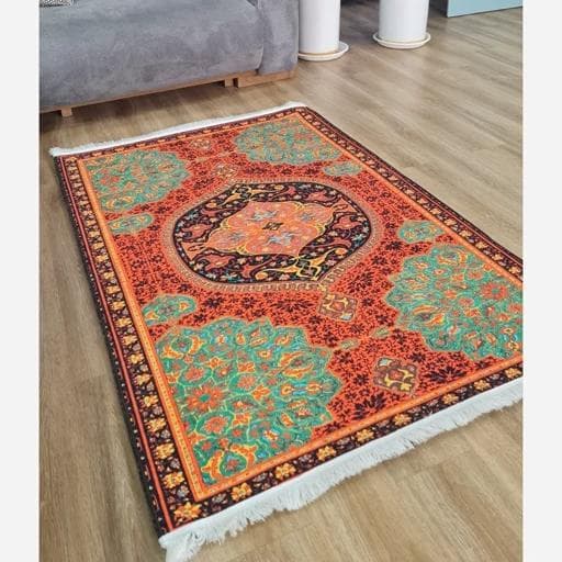 فرشینه | فرش چاپی برند حسن نیا چاپی هازان ترک طرح ابریشمی 079 (پس کرایه) — تصویر ۵