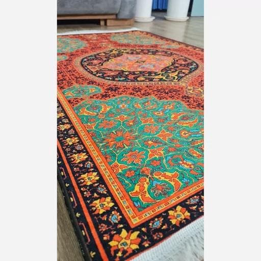 فرشینه | فرش چاپی برند حسن نیا چاپی هازان ترک طرح ابریشمی 079 (پس کرایه) — تصویر ۳