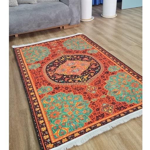 فرشینه | فرش چاپی برند حسن نیا چاپی هازان ترک طرح ابریشمی 079 (پس کرایه) — تصویر ۲