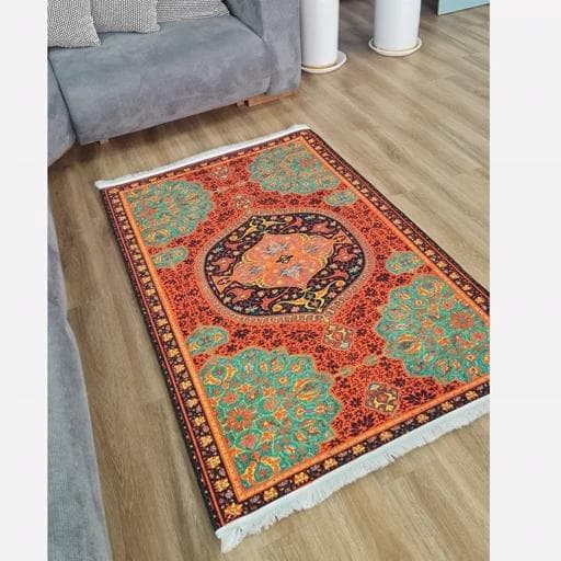 فرشینه | فرش چاپی برند حسن نیا چاپی هازان ترک طرح ابریشمی 079 (پس کرایه) — تصویر ۶
