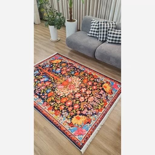 فرشینه | فرش چاپی برند حسن نیا چاپی هازان ترک طرح ابریشمی 048 (پس کرایه) — تصویر ۲