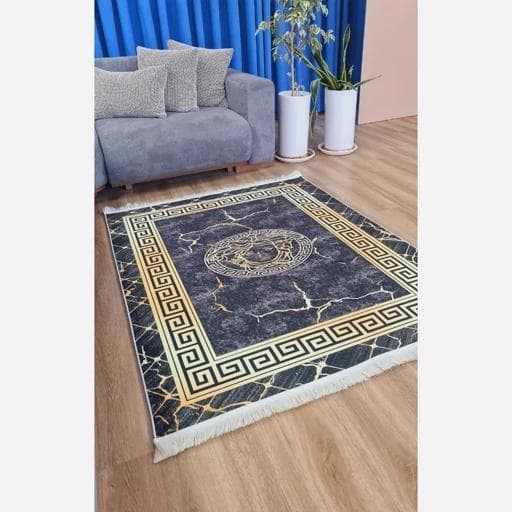 فرشینه | فرش چاپی برند حسن نیا مدرن هازان ترک طرح ورساچه h481 (پس کرایه) — تصویر ۵