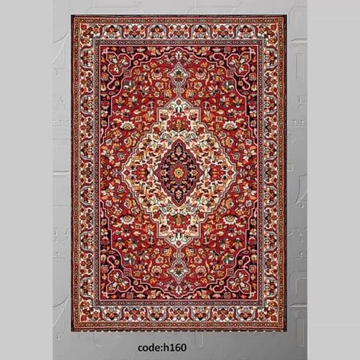 فرشینه | فرش چاپی برند حسن نیا چاپی مخمل سنتی لاکی ضد پرز h160 (پس کرایه) — تصویر ۲