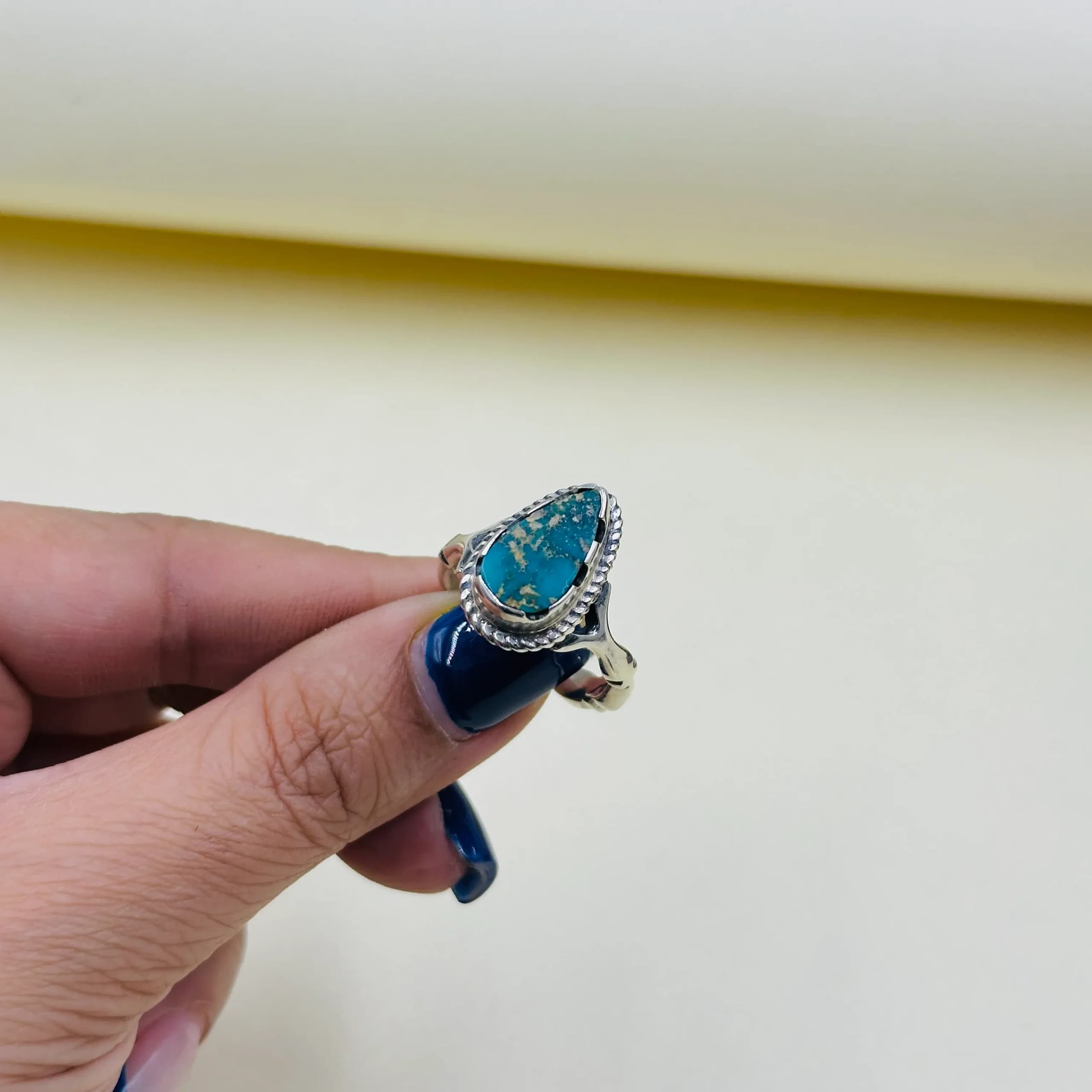 انگشتر نقره مردانه | سنگ فیروزه اصل | رکاب ساده کد SMA371 — تصویر ۲