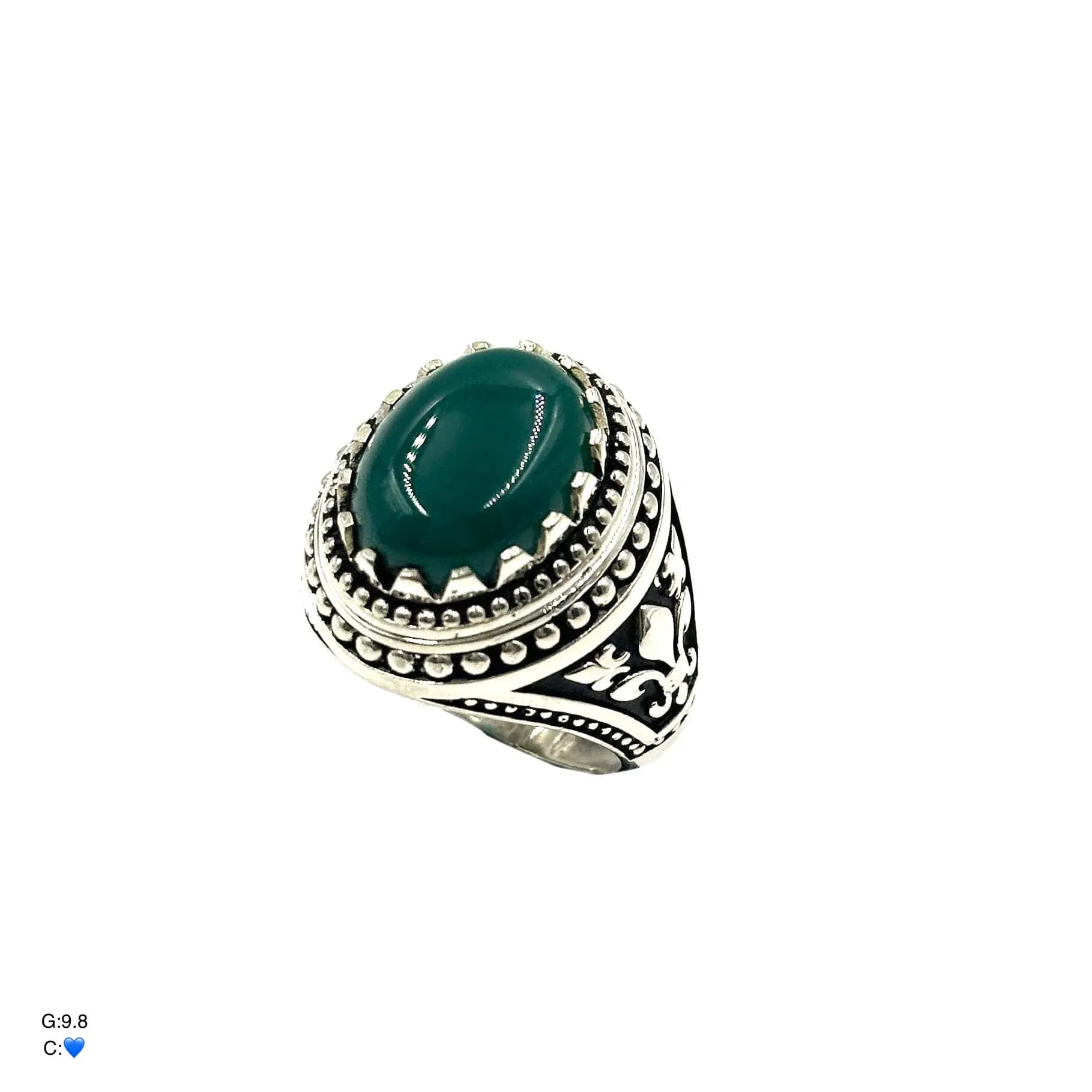 انگشتر نقره مردانه | سنگ سبز | قلم کاری کد SMA335 — تصویر ۳