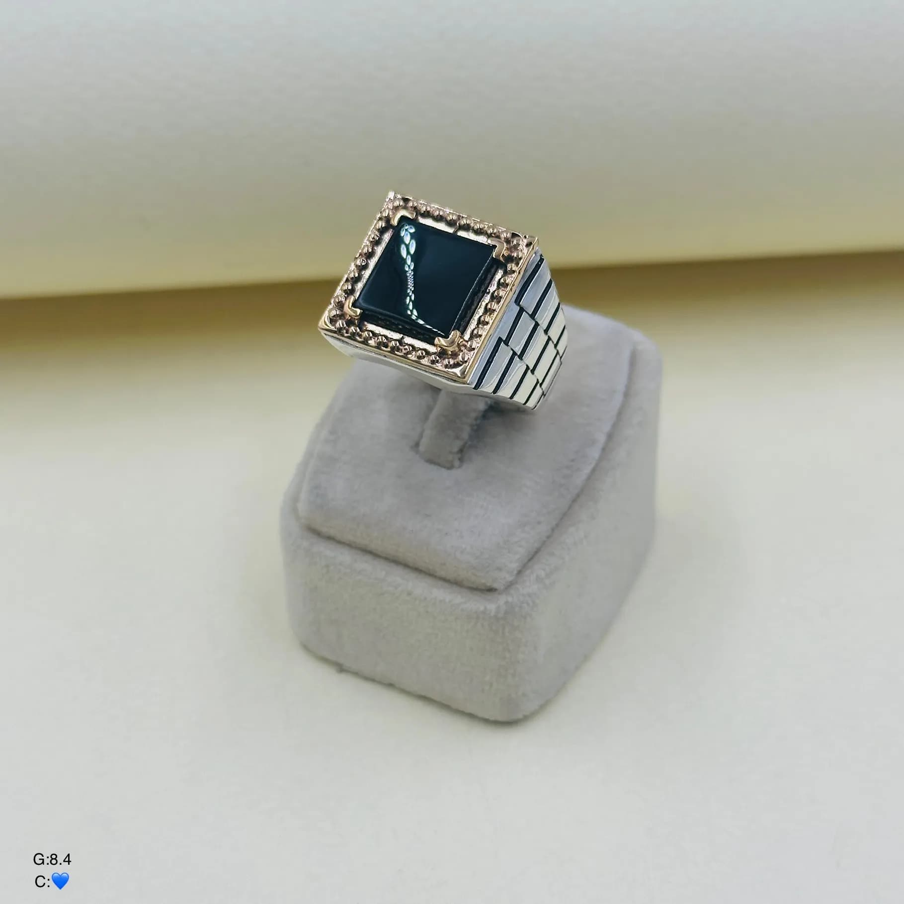 انگشتر نقره مردانه | سنگ مربع مشکی | رکاب رولکس کد SMA331