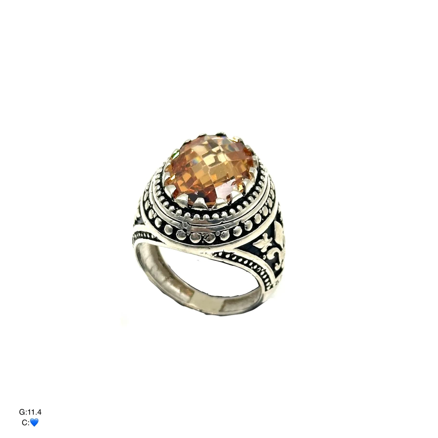 انگشتر نقره مردانه | سنگ سیترین | قلم کاری کد SMA319 — تصویر ۲