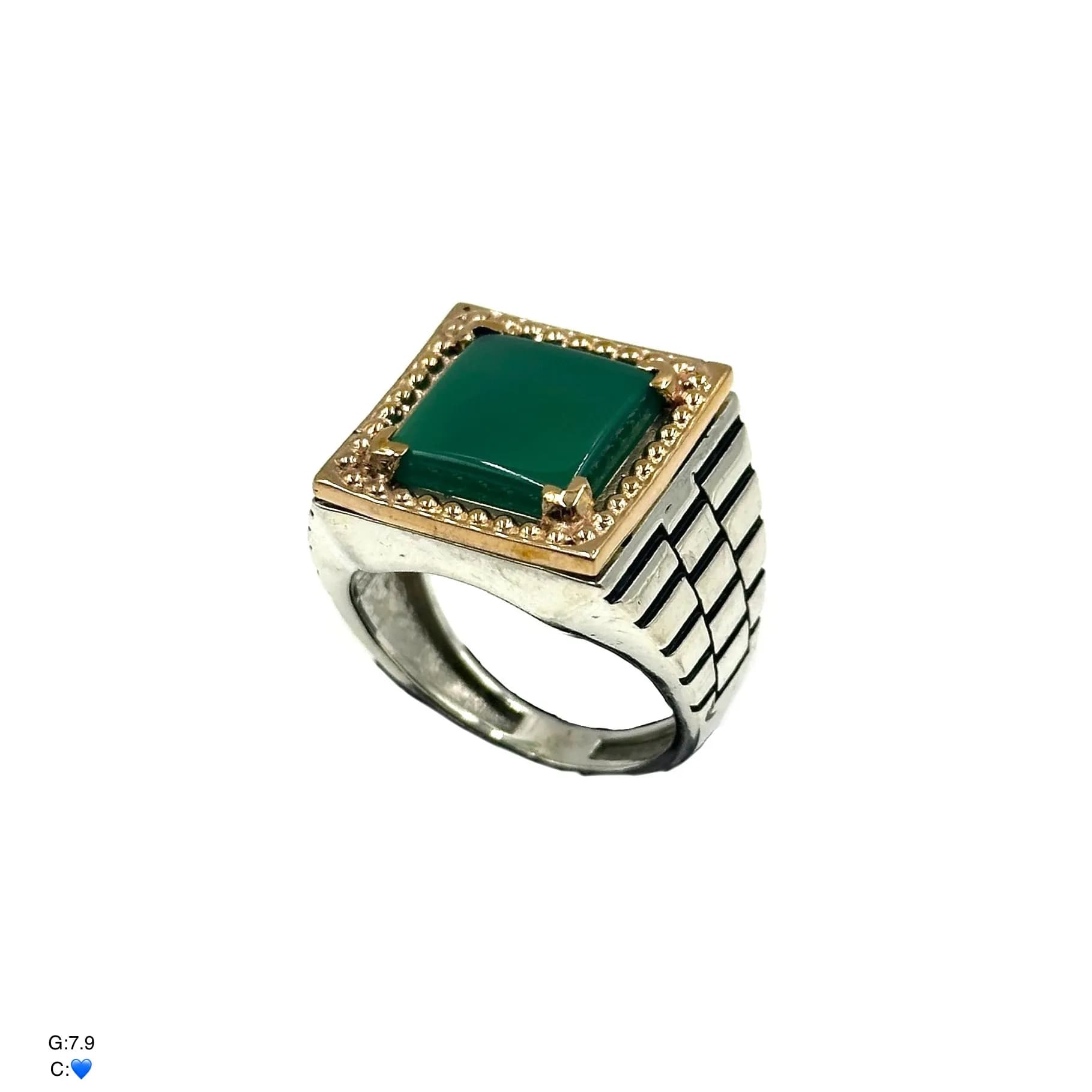 انگشتر نقره مردانه | سنگ سبز زمرد | رکاب رولکسی کد SMA313 — تصویر ۲