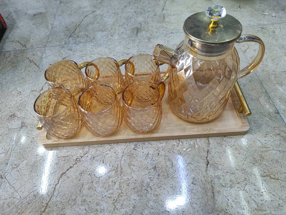 ست پارچ و لیوان پیرکس رنگ قهوه ای