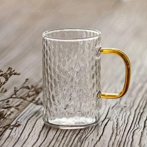 لیوان پیرکس دسته طلایی چایی خوری بدنه پیرکس