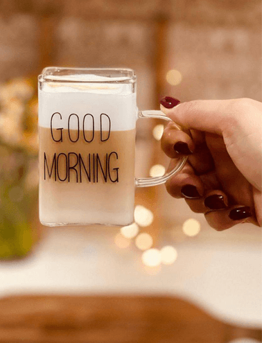 لیوان پیرکس گود مورنینگ مربعی دسته دار — تصویر ۲