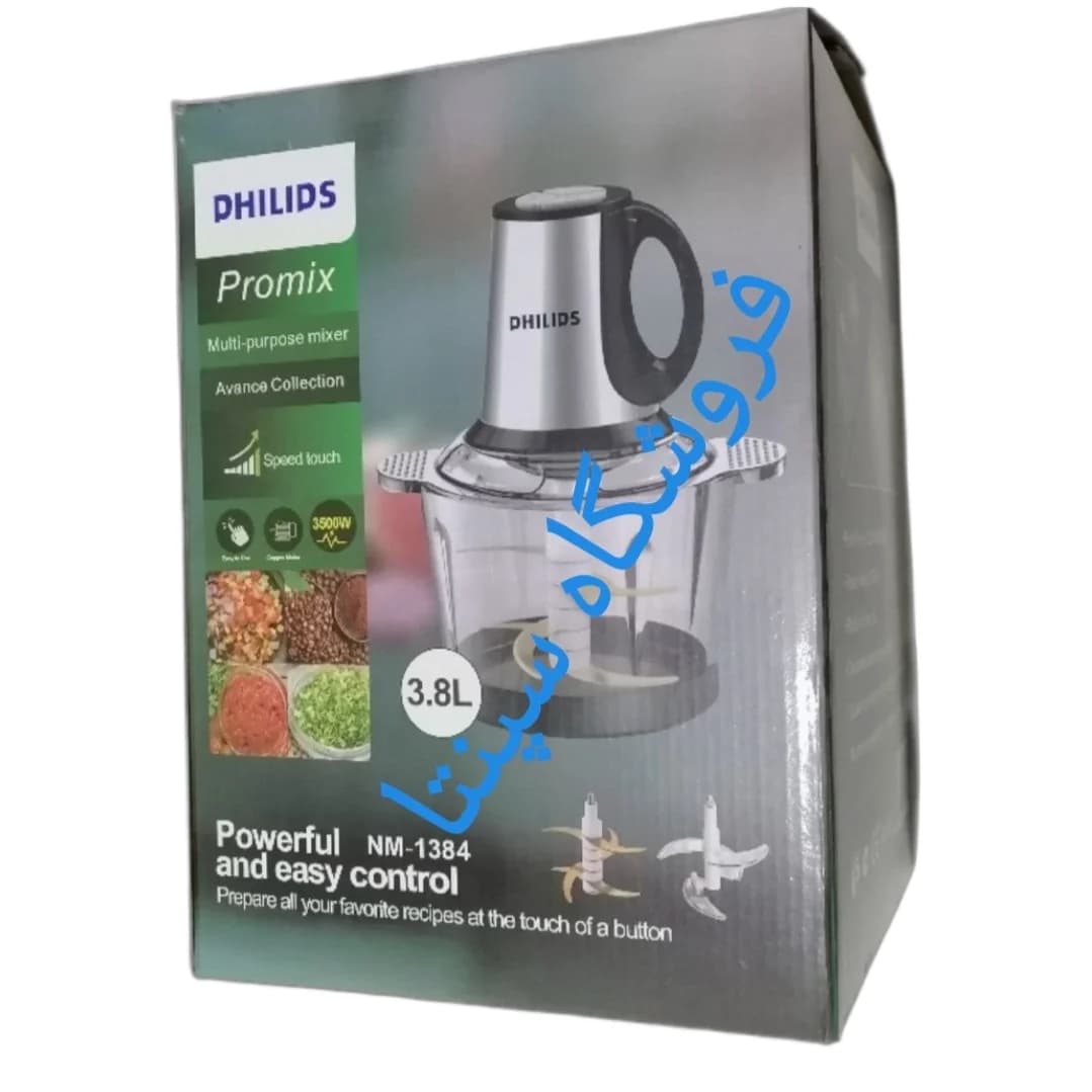 (((((فروش ویژه))))) خردکن فیلیپس Promix (2 تیغه ) PHILIPS (3.8 لیتری) تیغه 6 تیغ طلایی و تیغه 4 تیغ استیل و سری همزن — تصویر ۲