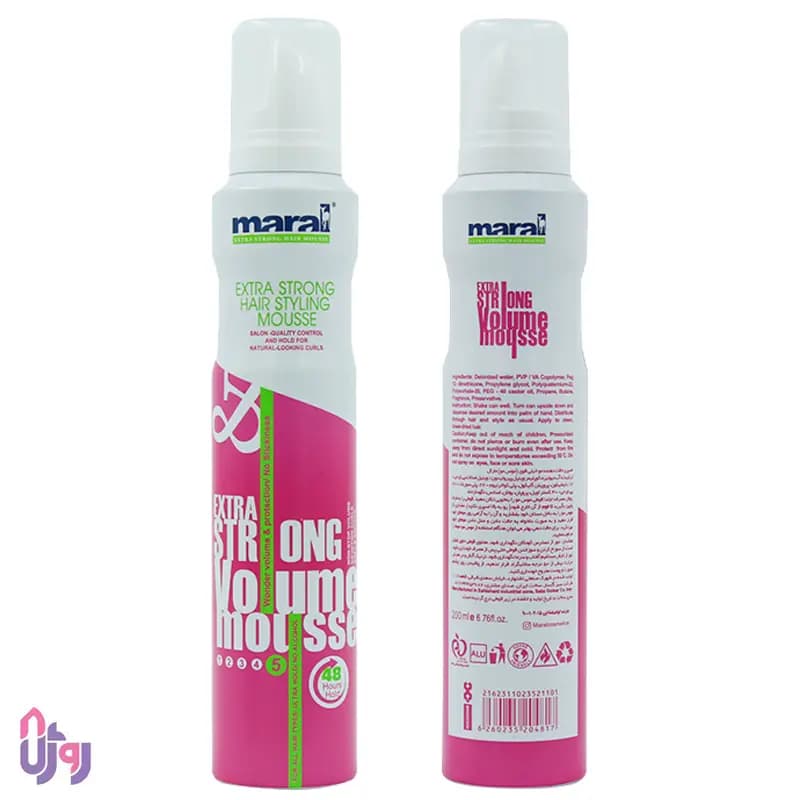 اسپری حالت دهنده مو مارال Maral مدل موس حجم‌دهنده Volume Mousse با قدرت نگهدارندگی 5 فوق قوی Extra Strong حجم 200 میل — تصویر ۶