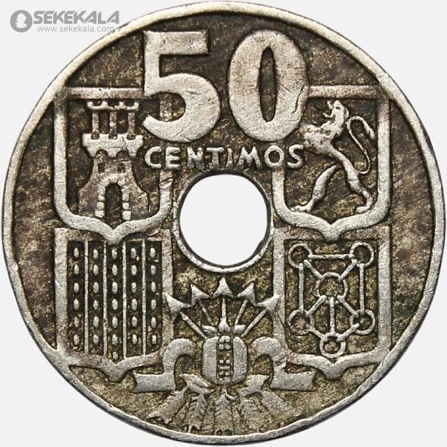 سکه 50 سنتیمو اسپانیا 1949 (فرانسیسکو فرانکو) — تصویر ۲
