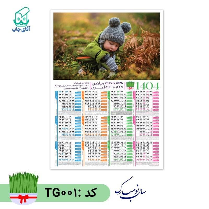 تقویم دیواری با عکس دلخواه سایز A4 کاغذ گلاسه گرم بالا کد TG001