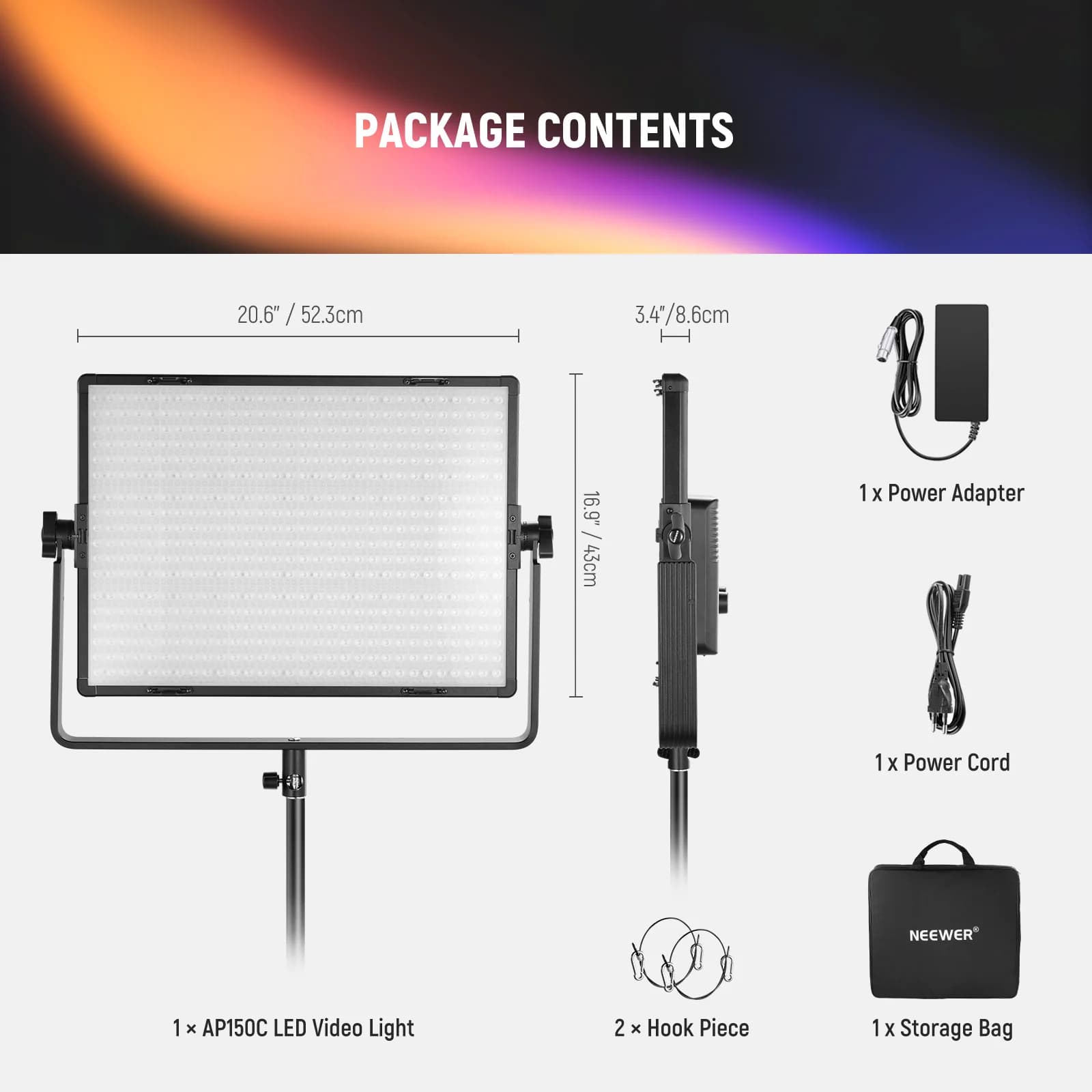 کیت پنل نور LED حرفه‌ای RGB نیور مدل NEEWER AP150C — تصویر ۷