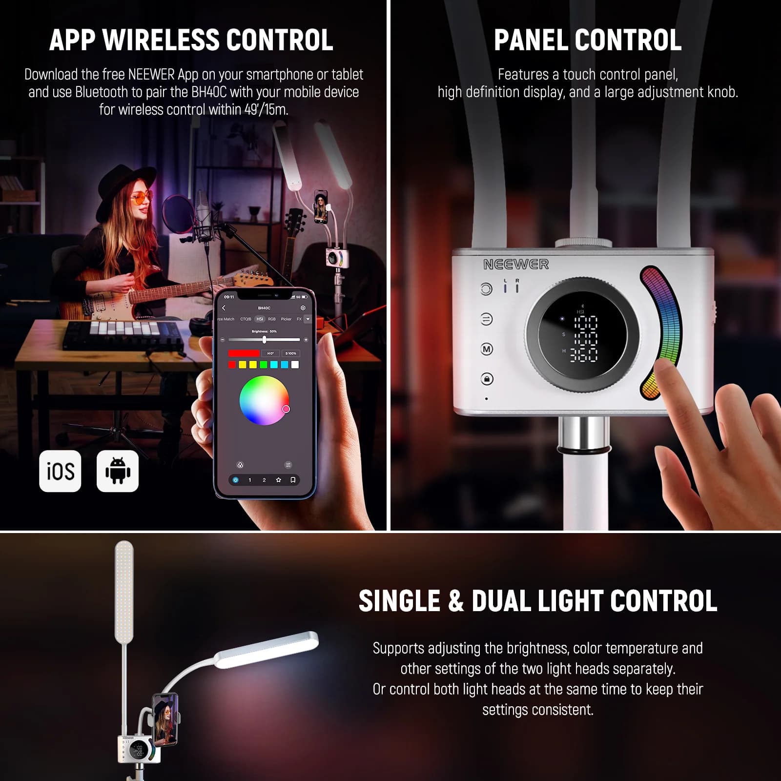 نور آرایشی RGB قابل انعطاف NEEWER BH40C — تصویر ۳