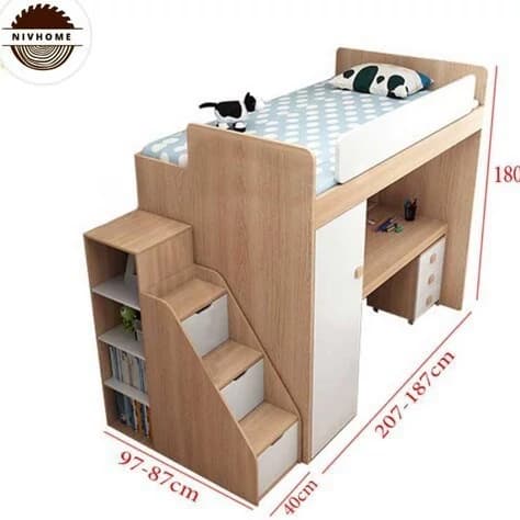 تخت خواب یک طبقه دار همراه با میز تحریر وکمدلباس BL00130 مبلمان فرنا مدل 1142337