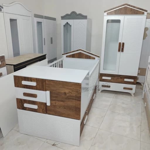 سیسمونی تخت و کمد نوزاد و نوجوان و بچه دراور بوفه ویترین کودک سرویس خواب اتاق خواب پس کرایه مبلمان فرنا مدل 1142255
