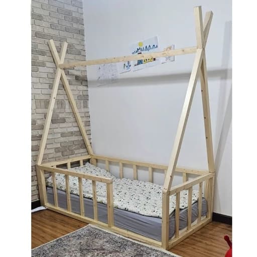 تخت خواب نوجوان چوبی روستیک دکور مدل سرخپوستی مبلمان فرنا مدل 1142242