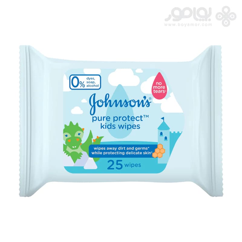 دستمال مرطوب کودک جانسون مدل PURE PROTECT بسته 25 عددی