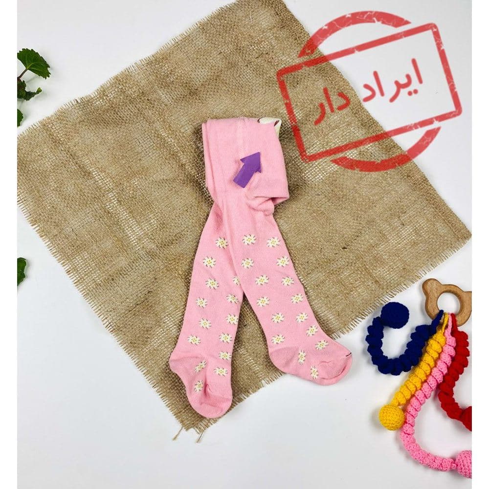ایراد دار _ جوراب شلواری نوزادی دخترانه صورتی رنگ – 2 تا 6 ماه