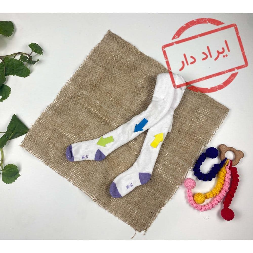 ایراد دار _ جوراب شلواری دخترانه سفید رنگ