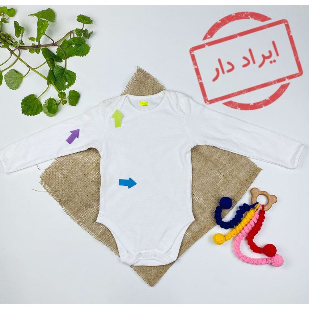 بادی نوزادی آستین بلند طرح ساده ساده سفید رنگ – 6 تا 12 ماه