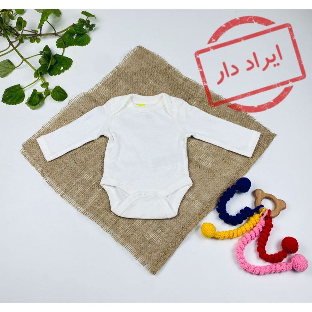 بادی نوزادی آستین بلند طرح ساده ساده سفید رنگ – 0 تا 1 ماه