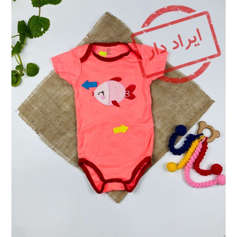 بادی نوزادی دخترانه آستین کوتاه طرح ماهی ساده یقه گرد سرخابی رنگ – 18 ماه