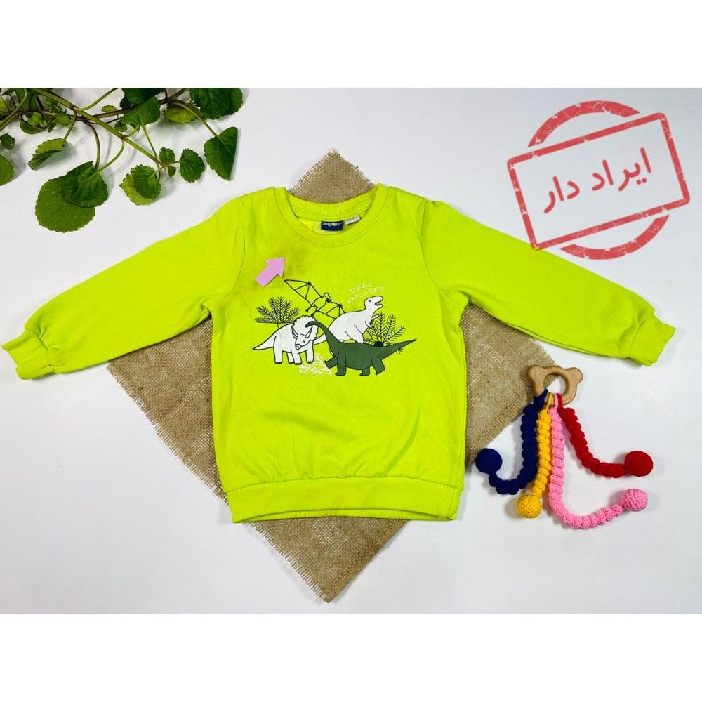 ایراد دار _ بلوز آستین بلند برند لوپیلو طرح حیوانات یقه گرد بلوز سبز کمرنگ – 2 تا 4 سال