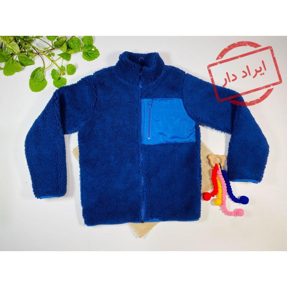 ایراد دار _ سویشرت پسرانه آستین بلند طرح ساده بدون کلاه زیپی جیب دار سورمه ای رنگ – 10 تا 12 سال