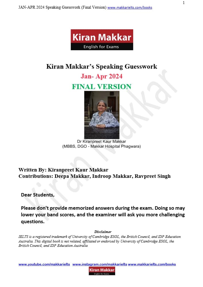 کتاب Kiran Makkar Speaking Cue Cards January–April 2024 Final Version (کیوکارت‌های اسپیکینگ؛ ژانویه تا آوریل ۲۰۲۴) نسخه انگلیسی PDF | Kiran Makkar