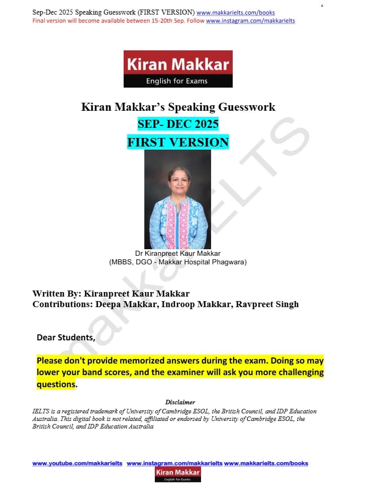 کتاب Kiran Makkar Speaking Cue Cards September First Version (کیوکارت‌های اسپیکینگ؛ نسخه اولیه سپتامبر) نسخه انگلیسی PDF | Kiran Makkar