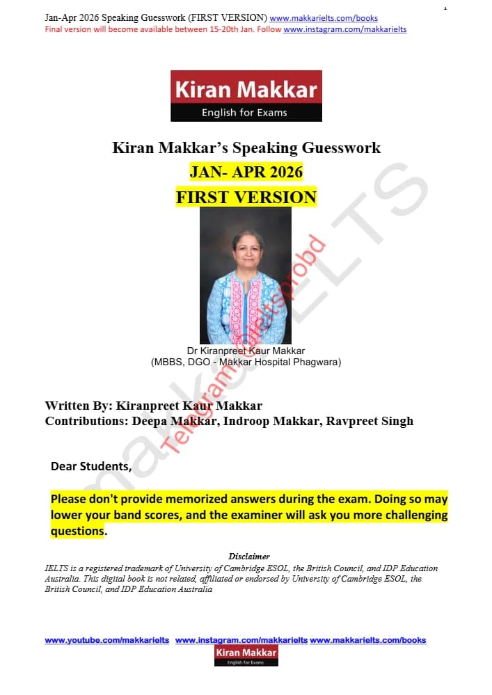 کتاب Kiran Makkar Speaking Cue Cards January–April 2026 First Version (کیوکارت‌های اسپیکینگ؛ ژانویه تا آوریل ۲۰۲۶) نسخه انگلیسی PDF | Kiran Makkar