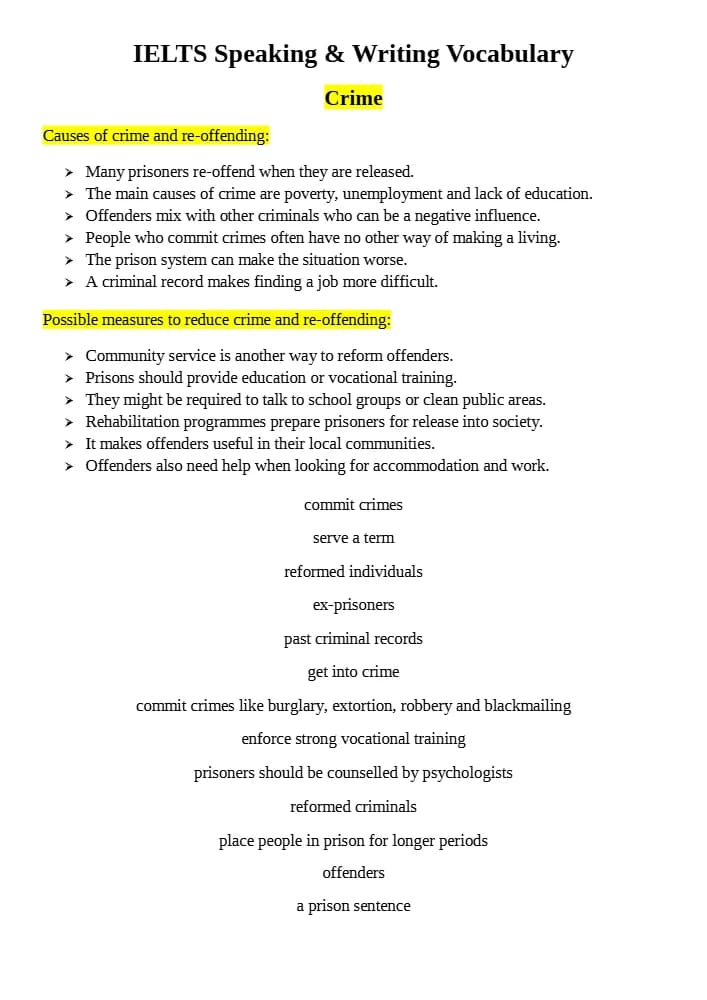 کتاب IELTS Vocabulary List: Crime (فهرست واژگان آیلتس؛ جرم و جنایت) نسخه انگلیسی PDF
