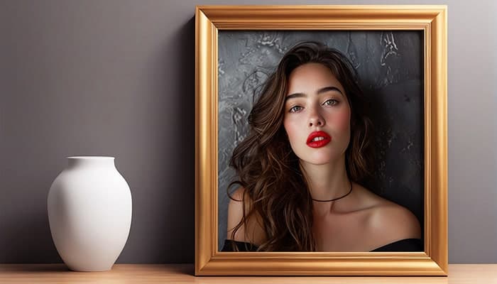 فایل لایه باز موکاپ قاب عکس روی میز چوبی