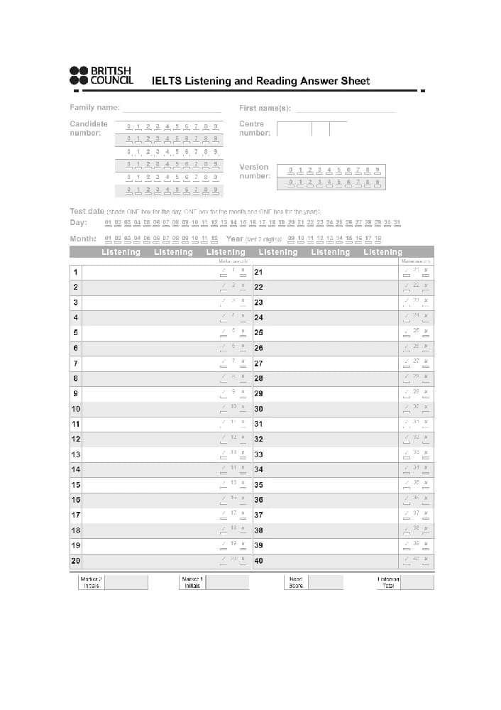 کتاب IELTS Listening Answer Sheet (پاسخ‌برگ لیسنینگ آیلتس) نسخه انگلیسی PDF