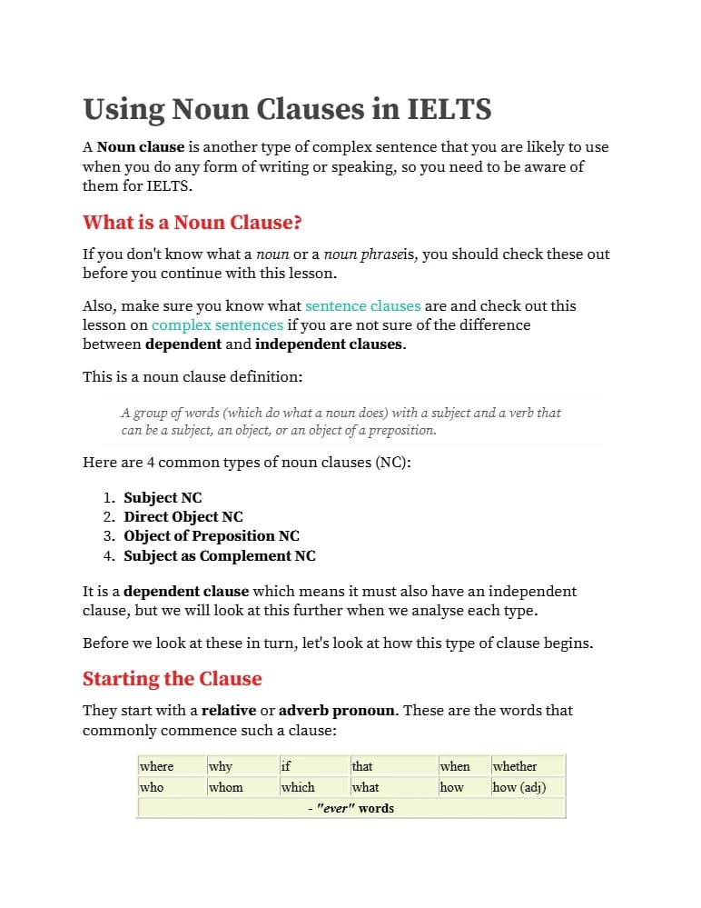 کتاب IELTS Grammar Using Noun Clauses (گرامر آیلتس؛ استفاده از بندهای اسمی) نسخه انگلیسی PDF