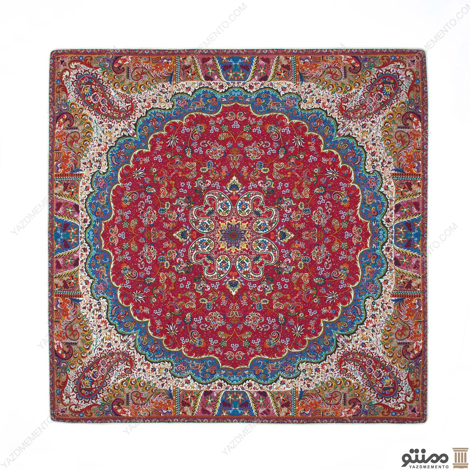 رومیزی ترمه مربع طرح میترا رنگ قرمز