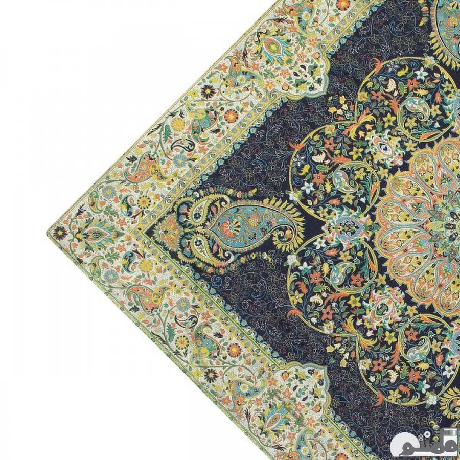 رومیزی مربع ترمه طرح افشار رنگ سرمه ای — تصویر ۲