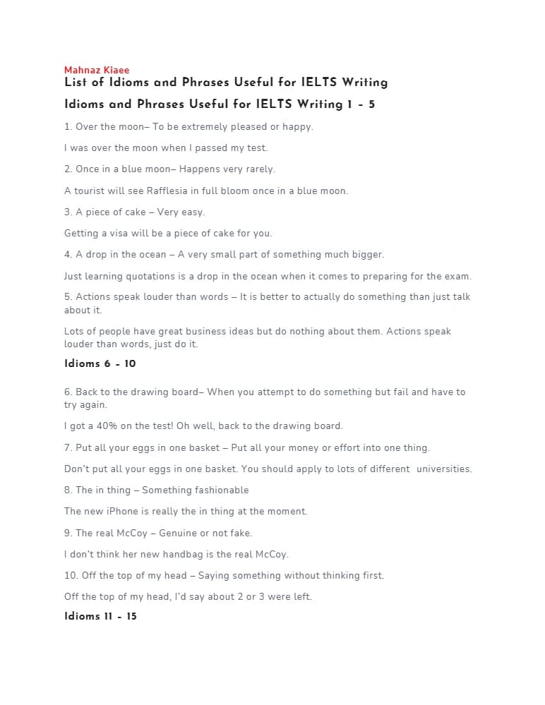 کتاب Idioms and Phrases Useful for IELTS Writing (اصطلاحات و عبارات مفید برای رایتینگ آیلتس) نسخه انگلیسی PDF