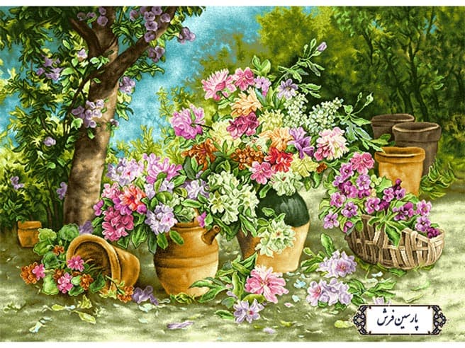 نخ و نقشه تابلو فرش گلدان های زیبای سفالی – کد NG1436