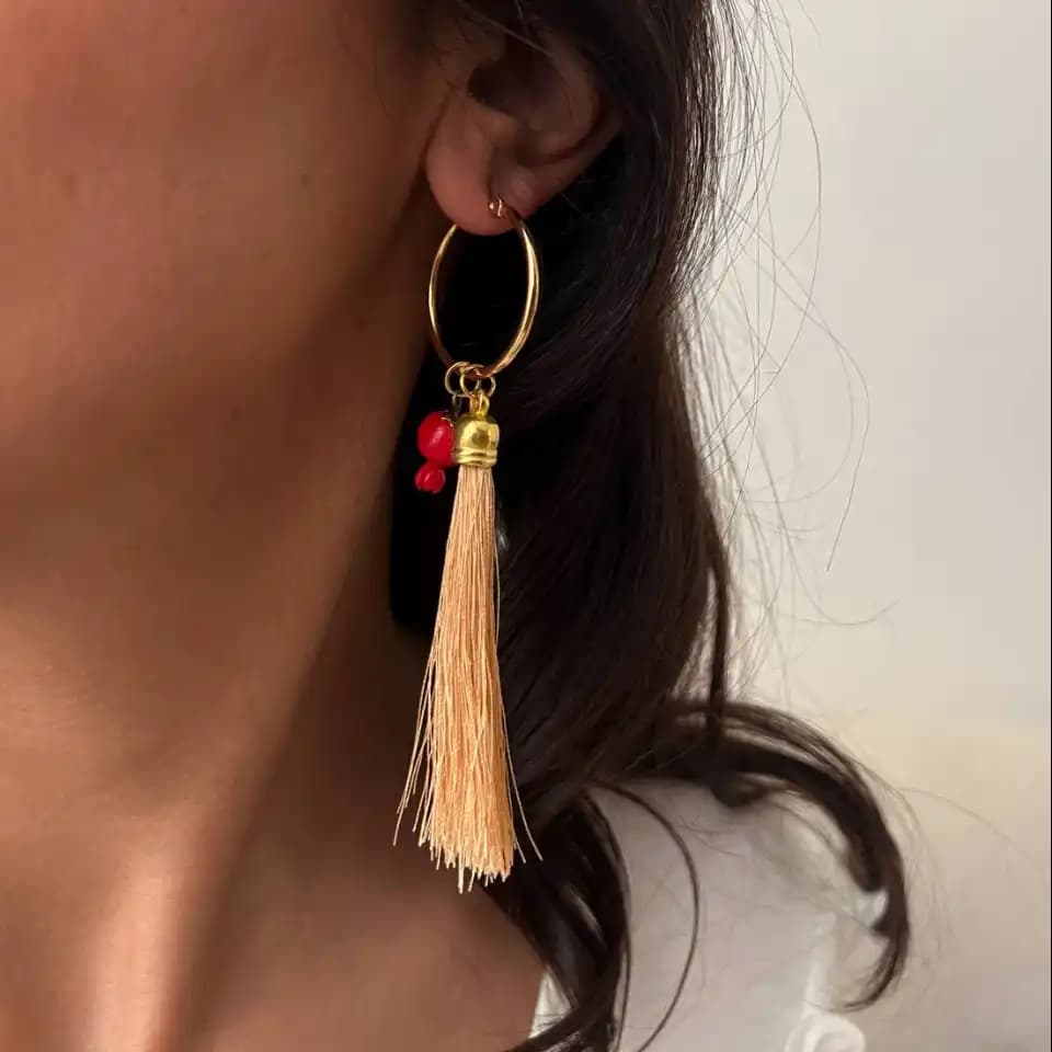 گوشواره حلقه ای زنانه طرح یلدایی ریش ریش با آویز انار با کیفیت بالا کد ztj