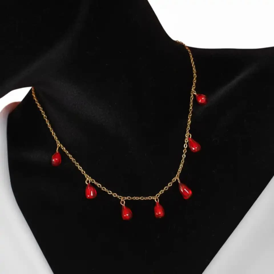 گردنبند زنانه طرح آویز جواهری دانه انار آبکاری درجه یک نقره ضد حساسیت رنگ ثابت کد ztj — تصویر ۲