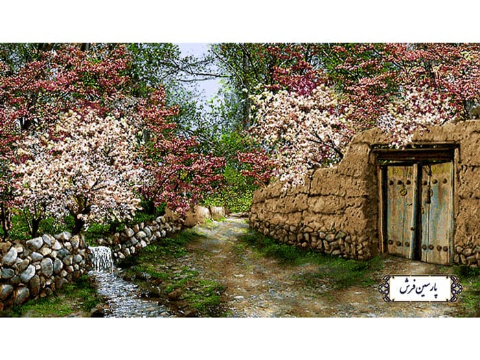 نخ و نقشه بافت تابلو فرش شکوفه های بهاری – کد NV740